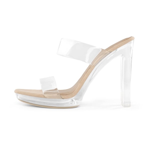 Clear Strap Block Heel Sandals - NUDE CLEAR - 1